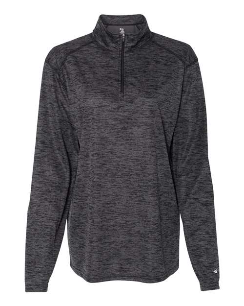 Badger 4173 Women’s Tonal Blend Quarter-Zip Pullover #color_Black Tonal Blend