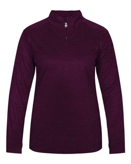 Badger 4173 Women’s Tonal Blend Quarter-Zip Pullover #color_Maroon Tonal Blend