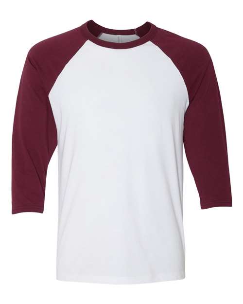 Bella + Canvas 3200 Unisex 3/4-Sleeve Baseball T-Shirt #color_WHITE/ MAROON