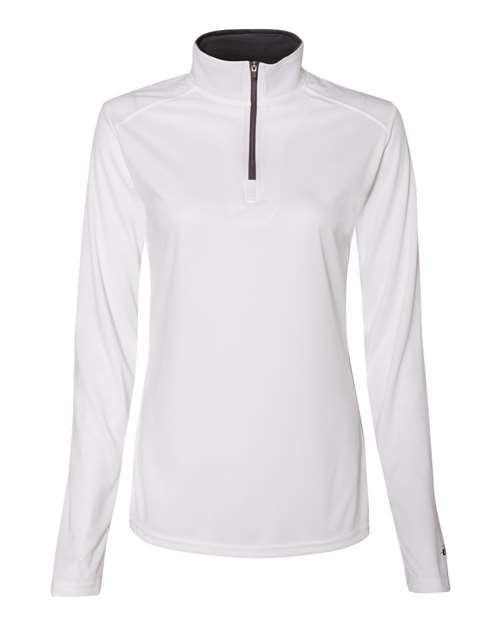 Badger 4103 Women’s B-Core Quarter-Zip Pullover #color_White/ Graphite