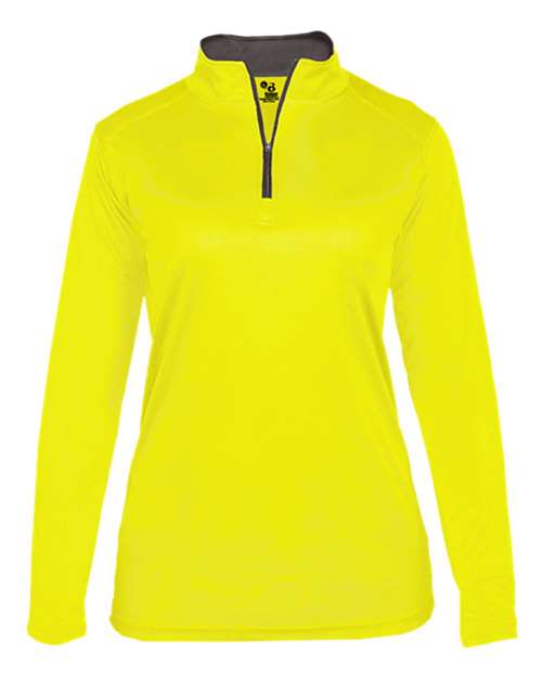 Badger 4103 Women’s B-Core Quarter-Zip Pullover #color_Safety Yellow Green/ Graphite