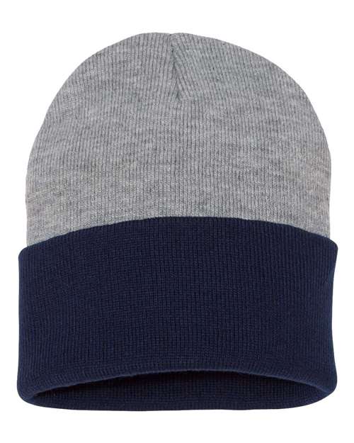 ""Sportsman SP12T 12" Color Blocked Cuffed Beanie" #color_Heather/ Navy"