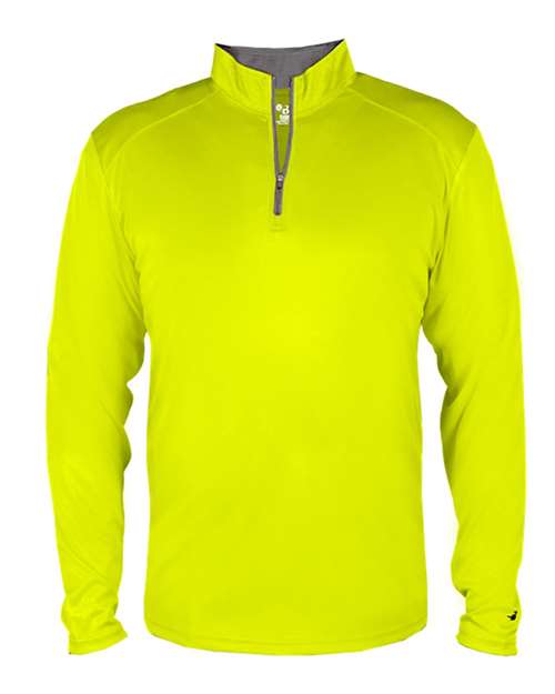 Badger 4102 B-Core Quarter-Zip Pullover #color_Safety Yellow Green/ Graphite