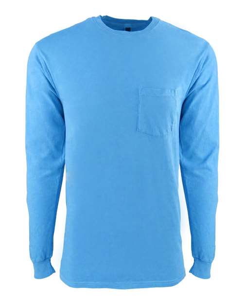 Next Level 7451 Adult Inspired Dye Long-Sleeve Crew with Pocket #color_OCEAN