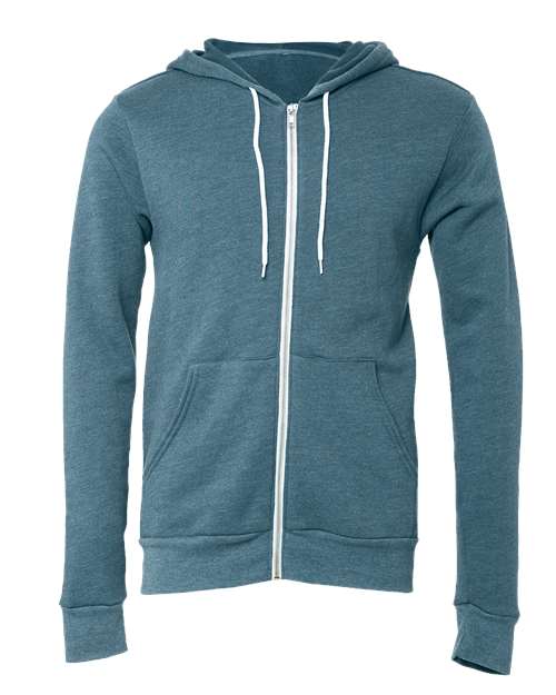 Bella + Canvas 3739 Unisex Poly-Cotton Fleece Full-Zip Hooded Sweatshirt #color_HTHR DEEP TEAL