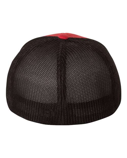 Flexfit 6511 Adult 6-Panel Trucker Hat #color_RED/ BLACK