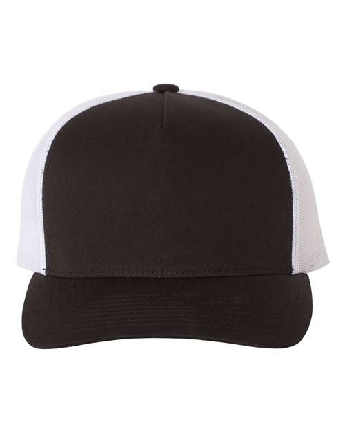 Yupoong 6506 Adult 5-Panel Retro Trucker Hat #color_BLACK/ WHITE