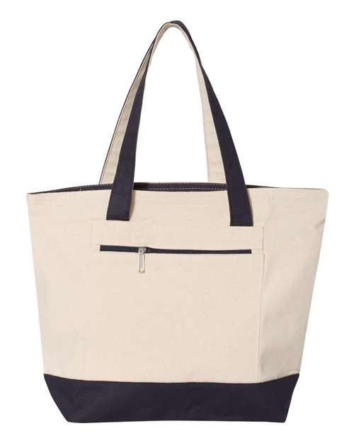 Q-Tees Q1300 19L Zippered Tote #color_Natural/ Navy