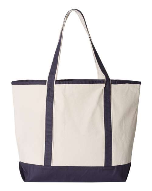 Q-Tees Q1500 34.6L Large Canvas Deluxe Tote #color_Natural/ Navy