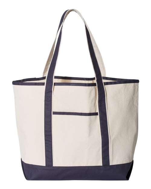 Q-Tees Q1500 34.6L Large Canvas Deluxe Tote #color_Natural/ Navy