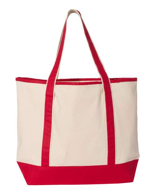 Q-Tees Q1500 34.6L Large Canvas Deluxe Tote #color_Natural/ Red