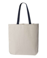 Q-Tees Q4400 11L Canvas Tote with Contrast-Color Handles #color_Natural/ Navy