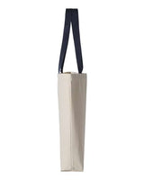 Q-Tees Q4400 11L Canvas Tote with Contrast-Color Handles #color_Natural/ Navy