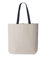 Q-Tees Q4400 11L Canvas Tote with Contrast-Color Handles #color_Natural/ Navy