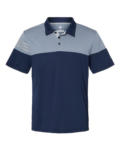 Adidas A213 Heathered 3-Stripes Colorblocked Polo #color_Collegiate Navy/ Mid Grey