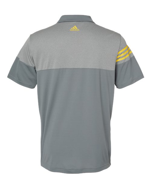 Adidas A213 Heathered 3-Stripes Colorblocked Polo #color_Vista Grey/ EQT Yellow