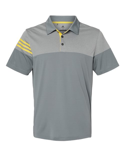 Adidas A213 Heathered 3-Stripes Colorblocked Polo #color_Vista Grey/ EQT Yellow