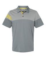 Adidas A213 Heathered 3-Stripes Colorblocked Polo #color_Vista Grey/ EQT Yellow