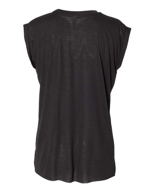 Bella + Canvas 8804 Ladies' Flowy Muscle T-Shirt with Rolled Cuff #color_BLACK