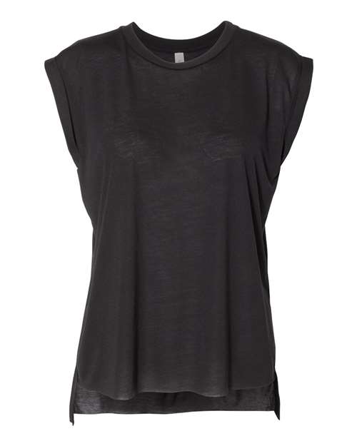 Bella + Canvas 8804 Ladies' Flowy Muscle T-Shirt with Rolled Cuff #color_BLACK