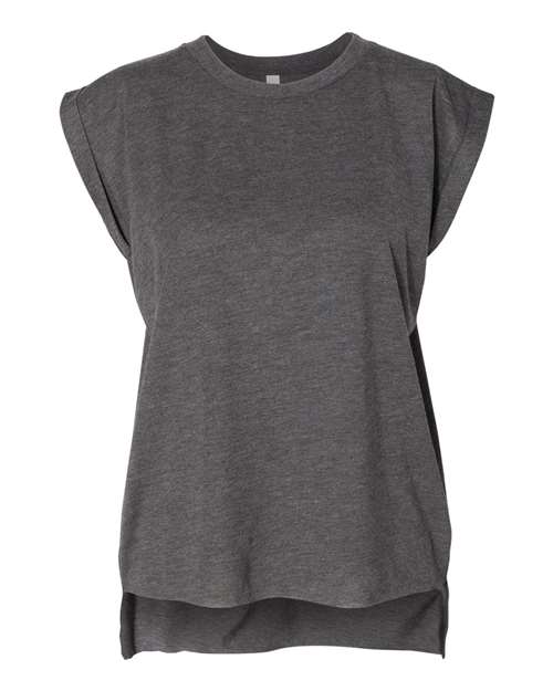 Bella + Canvas 8804 Ladies' Flowy Muscle T-Shirt with Rolled Cuff #color_DARK GRY HEATHER