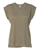 Bella + Canvas 8804 Ladies' Flowy Muscle T-Shirt with Rolled Cuff #color_HEATHER OLIVE