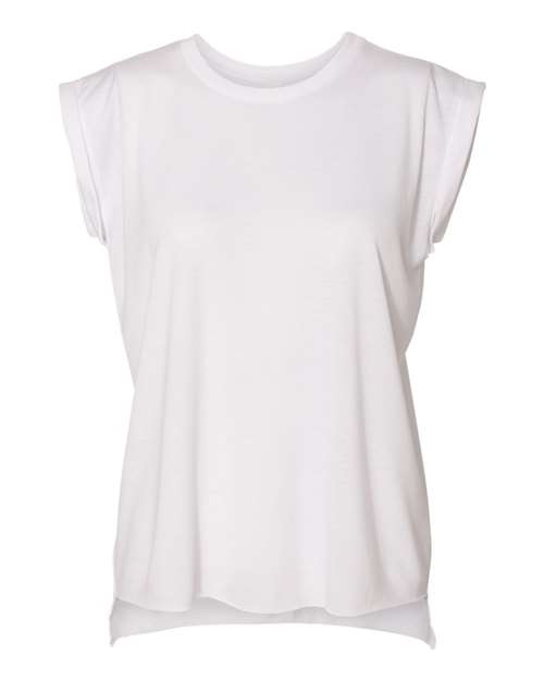 Bella + Canvas 8804 Ladies' Flowy Muscle T-Shirt with Rolled Cuff #color_WHITE