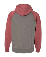 J America JA8885 Adult Vintage Heather Pullover Hooded Sweatshirt #color_SMOKE/ SMPLY RED