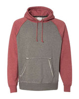 J America JA8885 Adult Vintage Heather Pullover Hooded Sweatshirt #color_SMOKE/ SMPLY RED