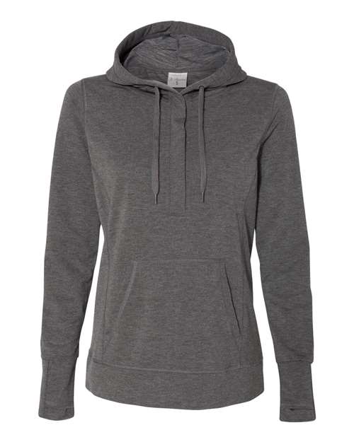 J America JA8431 Ladies' Omega Stretch Snap-Placket Hooded Sweatshirt #color_CHARCOAL TRBLND