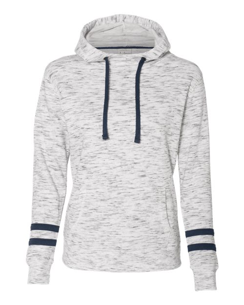 J America JA8674 Ladies' Melange Scuba Neck Sweatshirt #color_WHITE/ NAVY