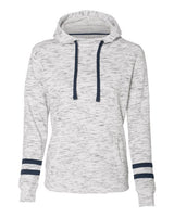 J America JA8674 Ladies' Melange Scuba Neck Sweatshirt #color_WHITE/ NAVY
