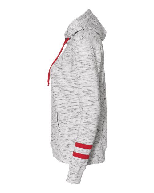 J America JA8674 Ladies' Melange Scuba Neck Sweatshirt #color_WHITE/ RED