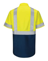 Red Kap SY24 Enhanced & Hi-Visibility Work Shirt #color_Fluorescent Yellow/ Green/ Navy