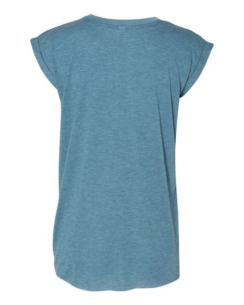 Bella + Canvas 8804 Ladies' Flowy Muscle T-Shirt with Rolled Cuff #color_HTHR DEEP TEAL