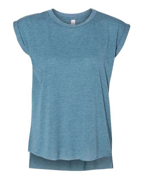 Bella + Canvas 8804 Ladies' Flowy Muscle T-Shirt with Rolled Cuff #color_HTHR DEEP TEAL