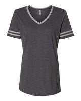 Jerzees 602WVR Ladies' TRI-BLEND Varsity V-Neck T-Shirt #color_BLACK HTH/ OXFRD