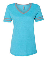Jerzees 602WVR Ladies' TRI-BLEND Varsity V-Neck T-Shirt #color_CARIB BL HTH/ OX