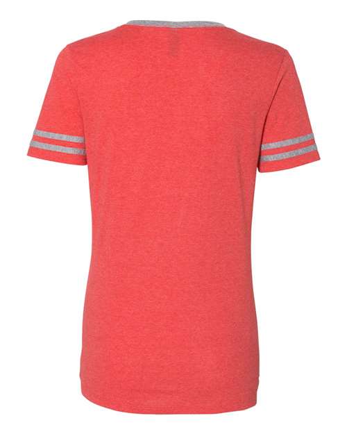 Jerzees 602WVR Ladies' TRI-BLEND Varsity V-Neck T-Shirt #color_FR RED HTH/ OXFR