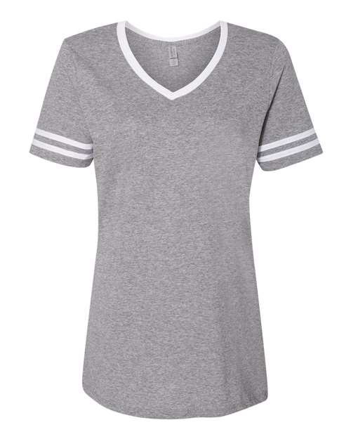 Jerzees 602WVR Ladies' TRI-BLEND Varsity V-Neck T-Shirt #color_OXFORD/ WHITE