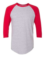 American Apparel BB453W Unisex Poly-Cotton 3/4-Sleeve Raglan T-Shirt #color_HTHR GREY/ RED
