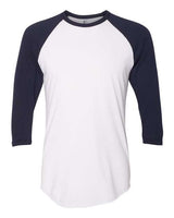 American Apparel BB453W Unisex Poly-Cotton 3/4-Sleeve Raglan T-Shirt #color_WHITE/ NAVY