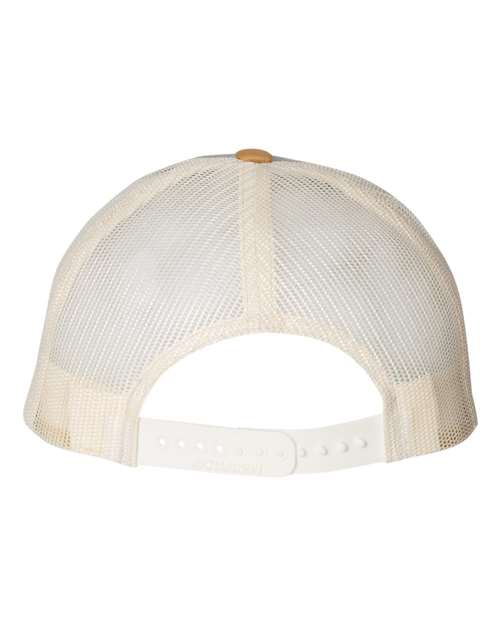 Richardson 115 Low Pro Trucker Cap #color_Heather Grey/ Birch/ Amber Gold