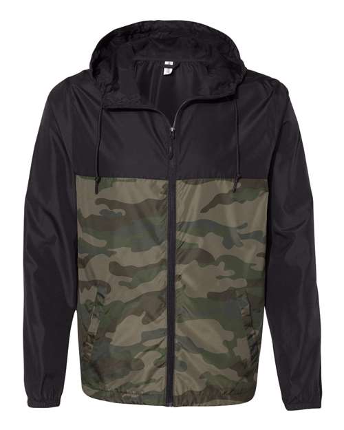 Independent Trading Co. EXP54LWZ Lightweight Windbreaker Full-Zip Jacket #color_Black/ Forest Camo