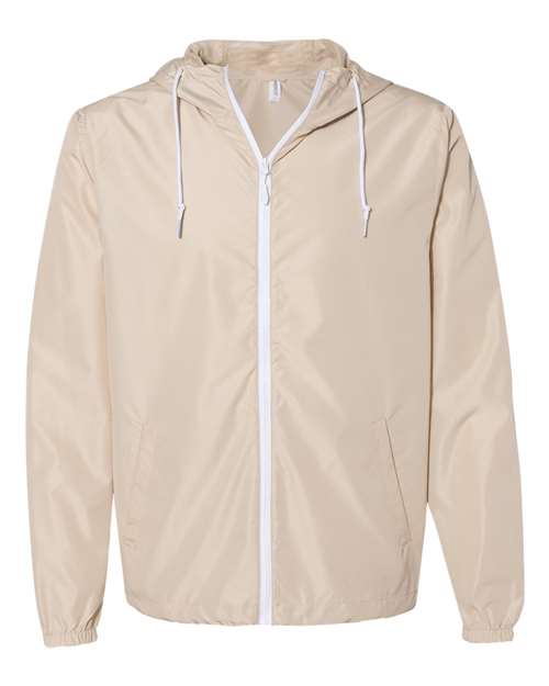 Independent Trading Co. EXP54LWZ Lightweight Windbreaker Full-Zip Jacket #color_Classic Khaki/ White Zipper
