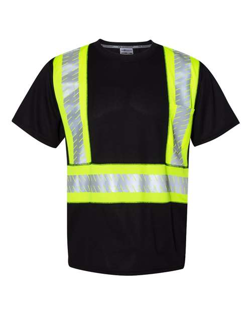 Kishigo B200-204 EV Series Enhanced Visibility Contrast Pocket T-Shirt #color_Black/ Lime - B200