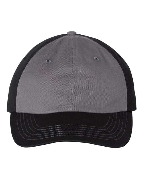 Valucap VC300A Bio-Washed Classic Dad Hat #color_Charcoal/ Black