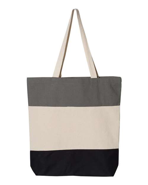 Q-Tees Q125900 11L Tri-Color Tote #color_Black/ Natural/ Light Grey