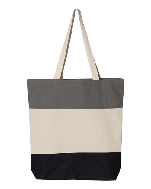 Q-Tees Q125900 11L Tri-Color Tote #color_Black/ Natural/ Light Grey