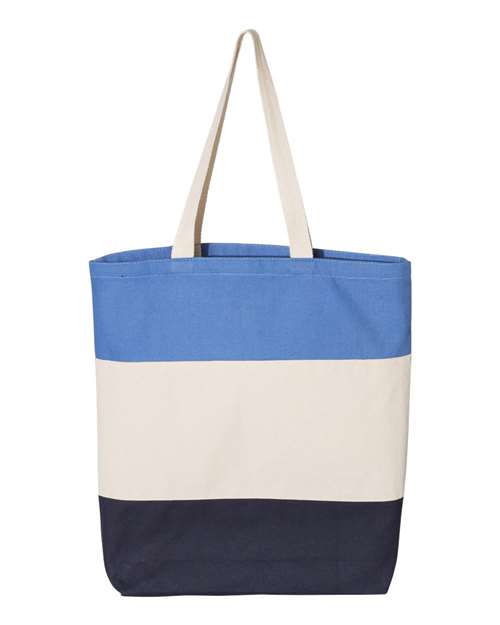 Q-Tees Q125900 11L Tri-Color Tote #color_Navy/ Natural/ Carolina Blue